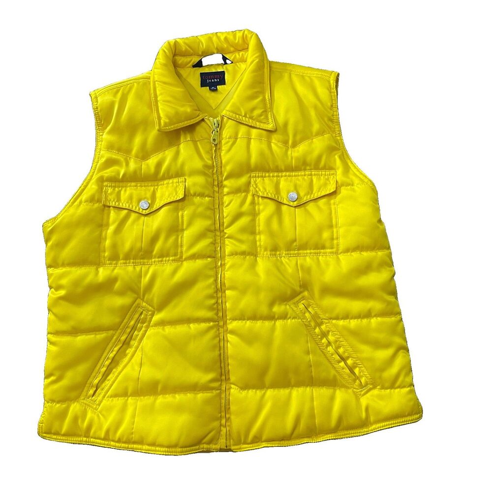 Vintage 90's Tommy Jeans Women’s XL Yellow Puffer Vest